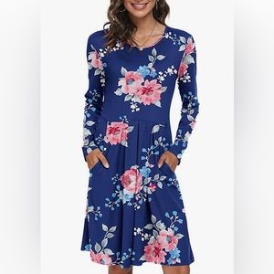 DoUBCQ Easter Long sleeve soft flows floral dress with pockets NWT